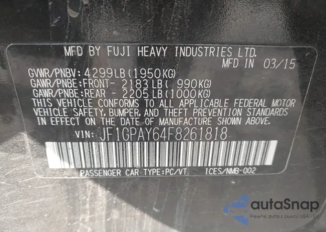 2015 Subaru Impreza 2.0I Sport Premium z USA, uszkodzony, nr VIN JF1GPAY64F8261818